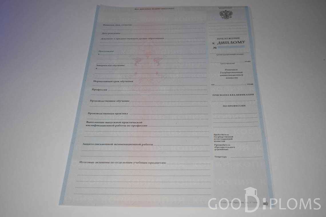 Приложение к Диплому Училища период выдачи 2007-2010  -  Атырау