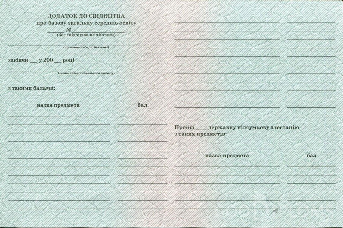 Украинский аттестат за 9 класс - Обратная Сторона приложения- Атырау